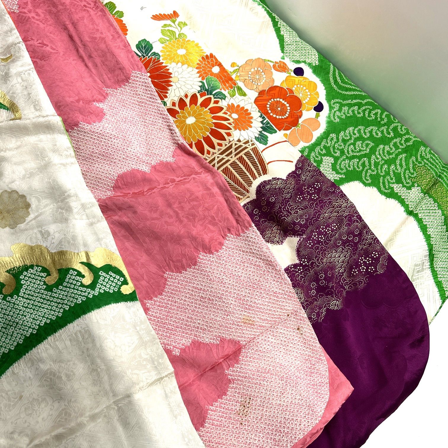 振袖 4枚 正絹 着物まとめ売り 同梱購入歓迎 リメイク用 着付け練習用