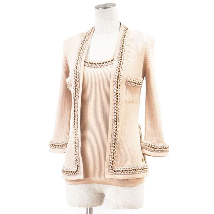 美品】CHANEL シャネル アンサンブル ニット ツイード&ゴールド 美品】CHANEL シャネル アンサンブル ニット ツイード&ゴールド