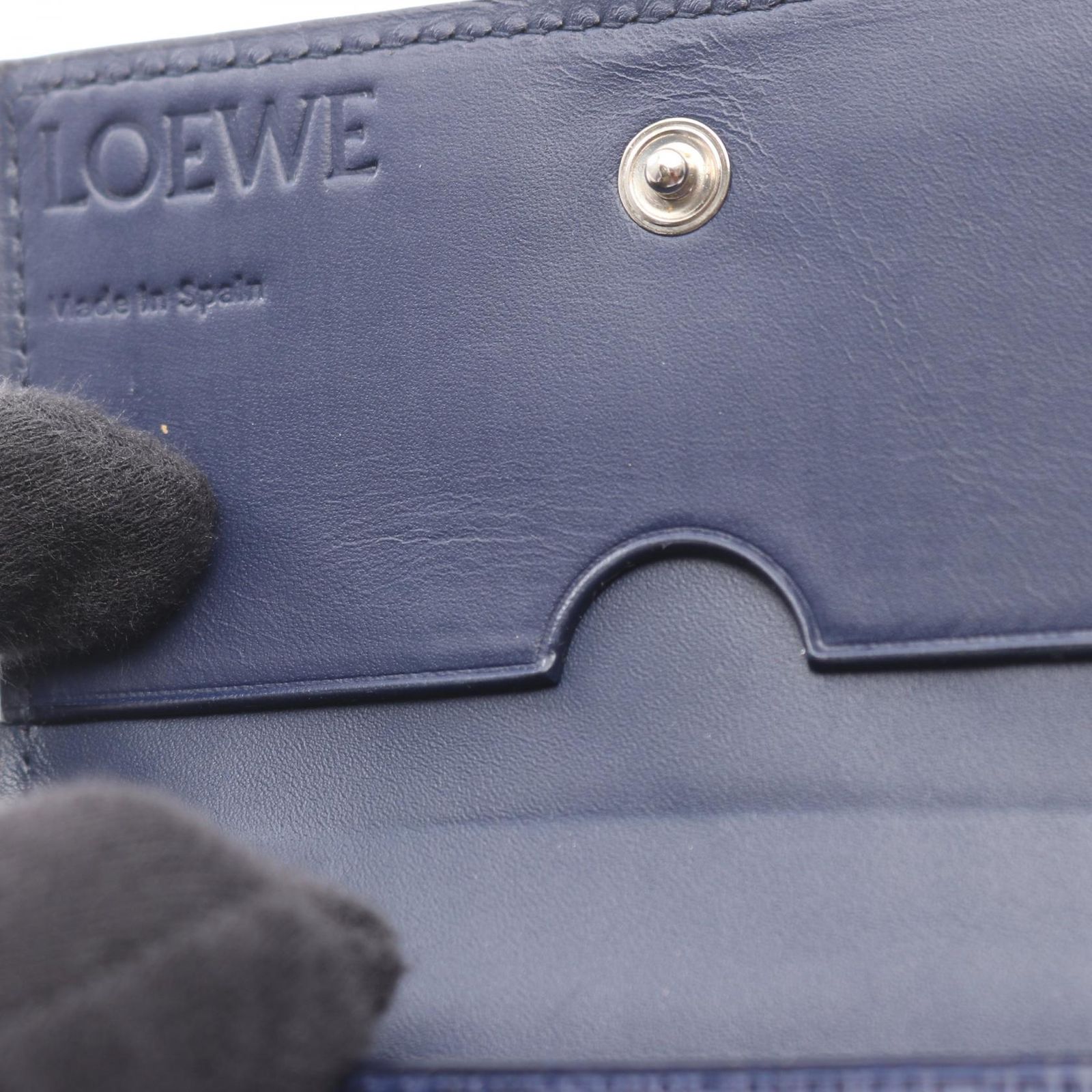 LOEWE ロエベ アナグラム リネン カードホルダー 名刺入れ ネイビー系