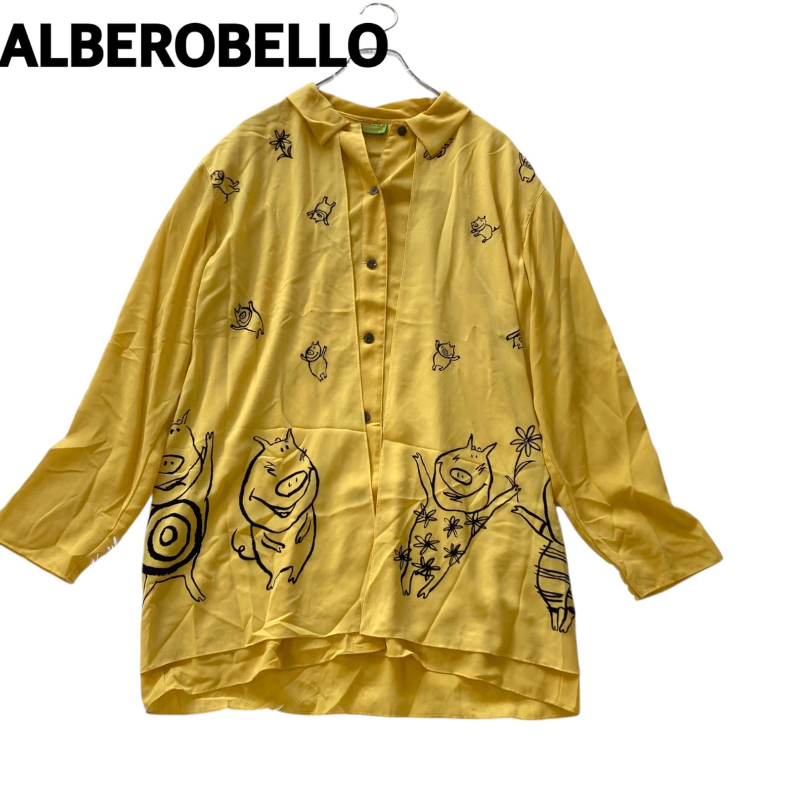 アルベロベロ ぶたさん柄長袖シャツ シースルー イエロー - メルカリ