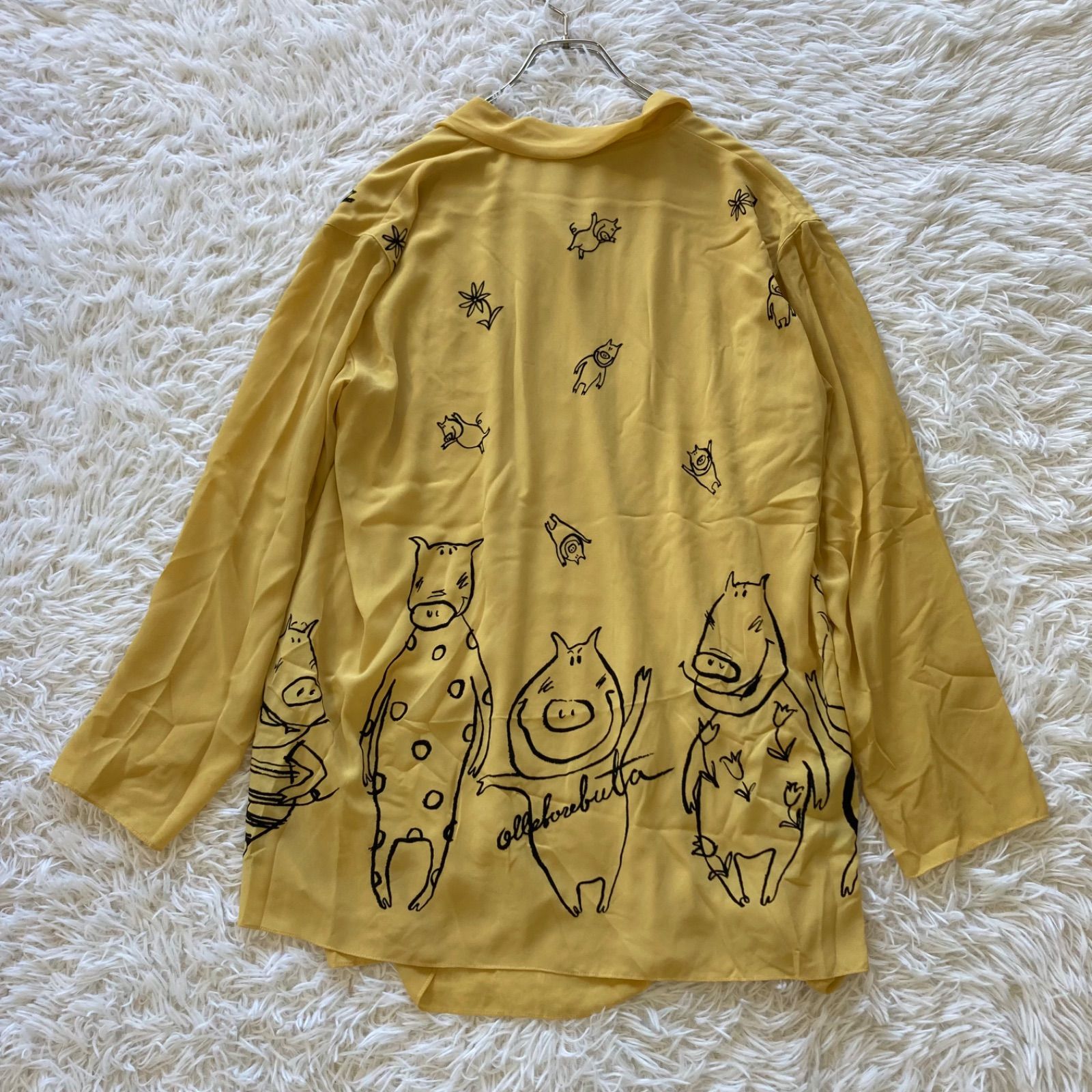 アルベロベロ ぶたさん柄長袖シャツ シースルー イエロー - メルカリ