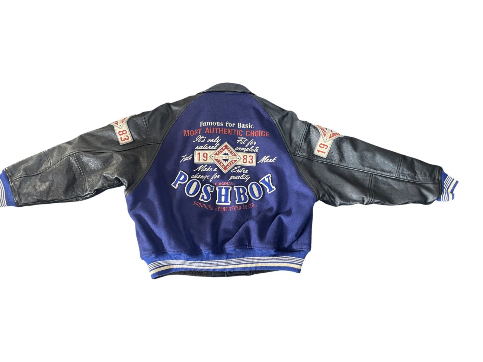 POSH BOY スタジャン フード付きレザー切替 刺繍 ワッペン