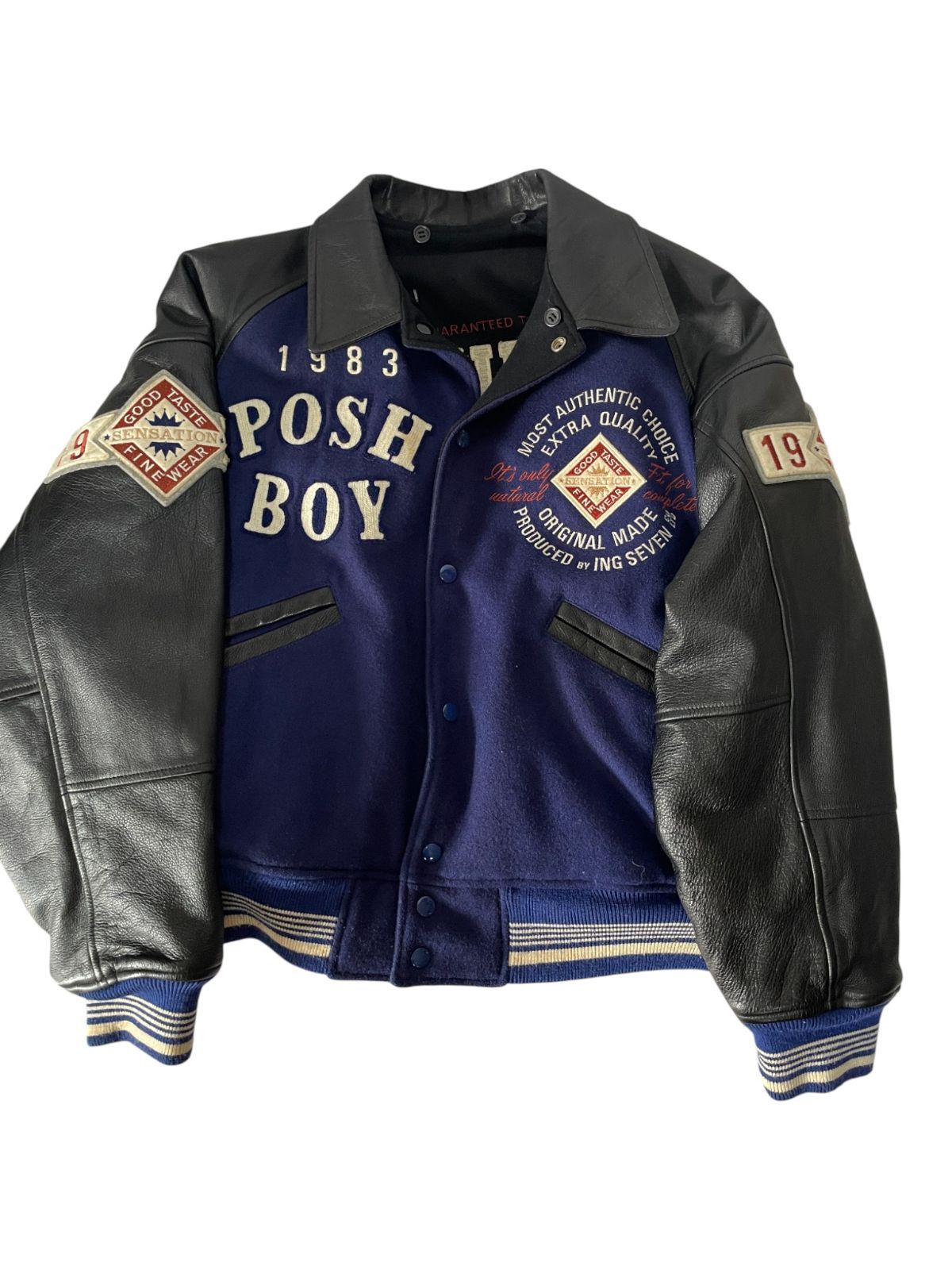 POSH BOY スタジャン フード付きレザー切替 刺繍 ワッペン ヴィンテージ POSH BOY スタジャン フード付きレザー切替 刺繍 ワッペン