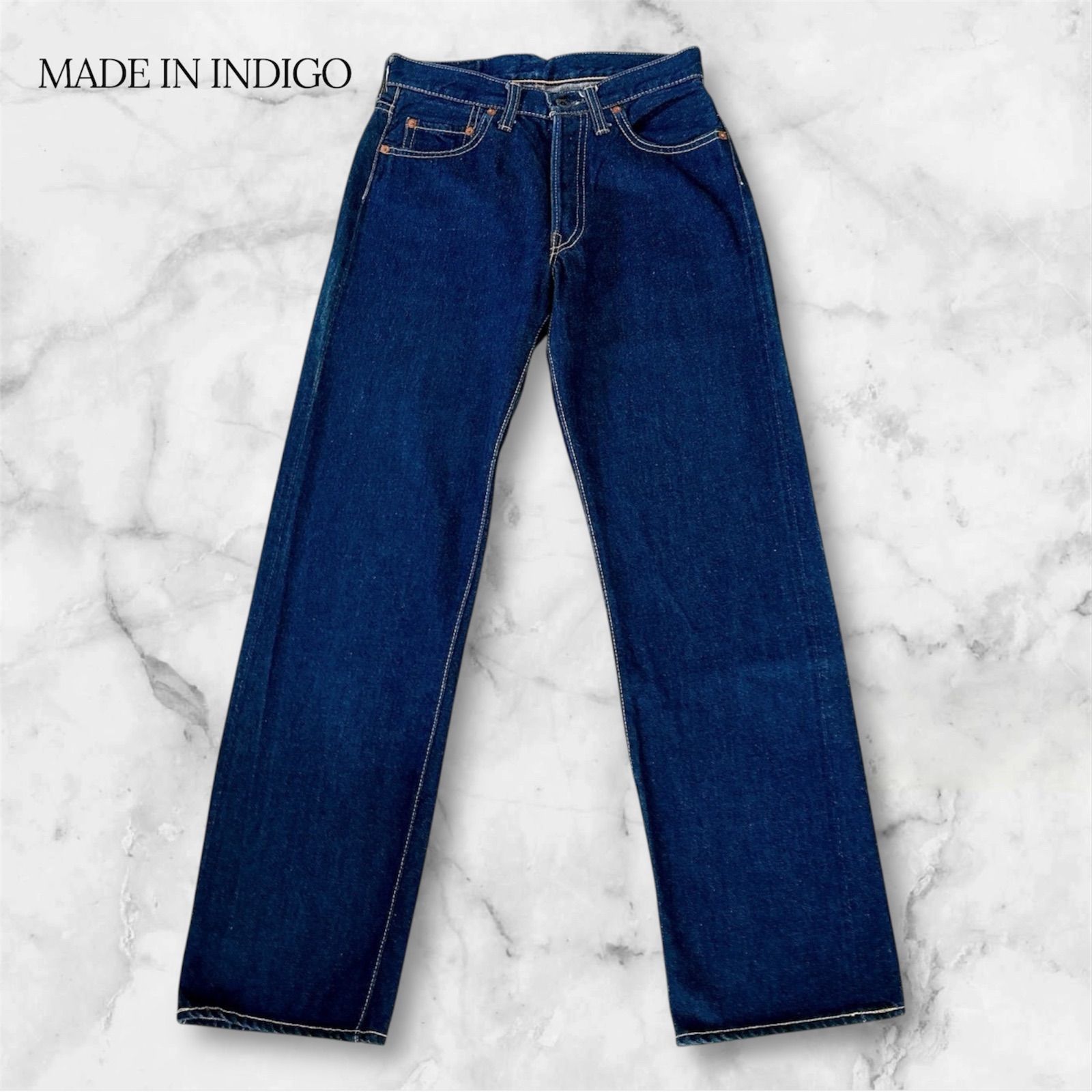 MADE IN INDIGO 濃紺 ストレート デニムパンツ 27 インディゴ 綿100 
