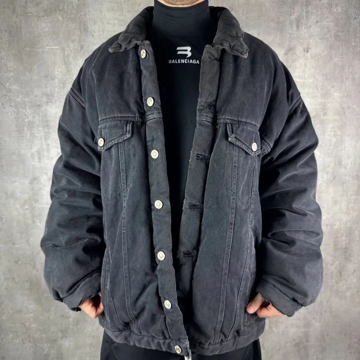 バレンシアガ パデッド デニム ジャケット ブラックデニム ブラック 52