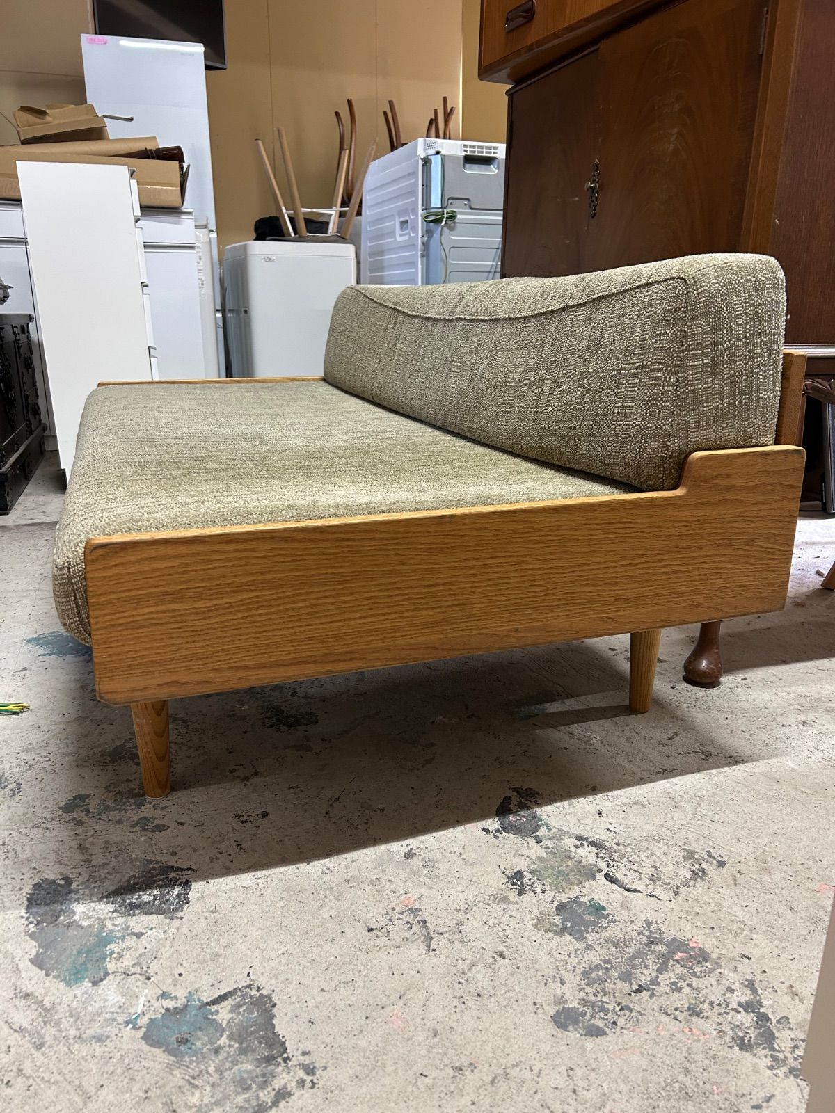  オーク材 モモナチュラル DAY SOFA2 5P グレー マイクロファイバーソファベッド 2人掛け 3人掛けソファ ソファ ソファベッド