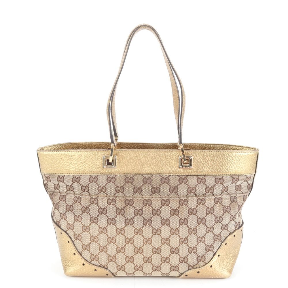 美品 グッチ GGキャンバス 145993 レザー トート バッグ 肩掛け