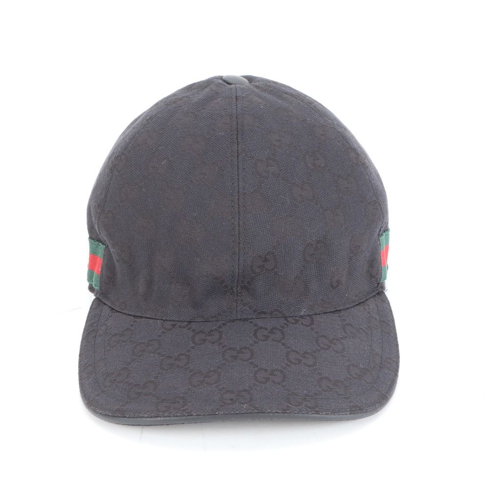 美品 グッチ GG キャンバス シェリー ライン ベースボール キャップ