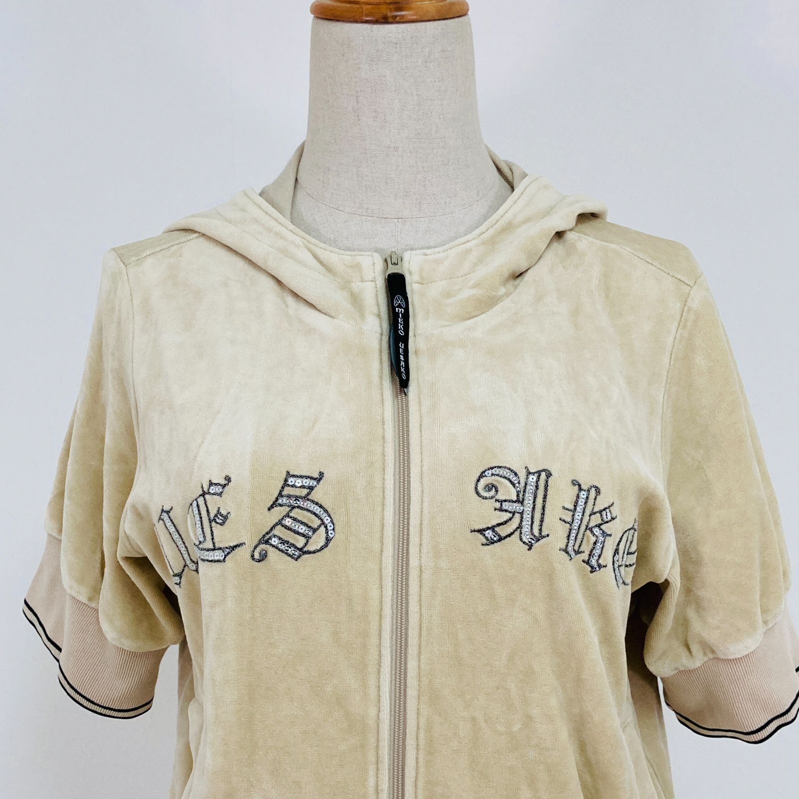 MIEKO UESAKO ミエコウエサコ ベロア 半袖 ジップアップ パーカー