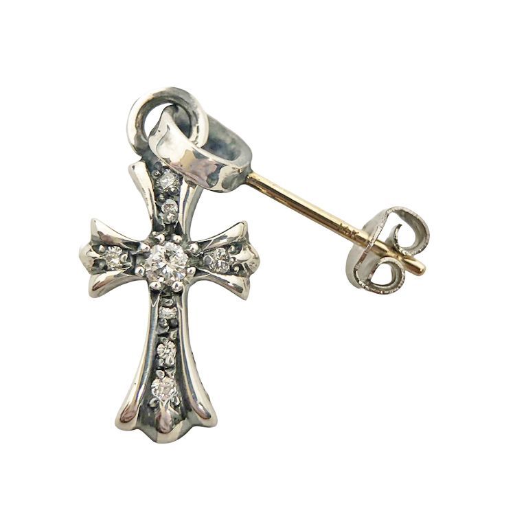 shunクロムハーツ ベイビーファット ドロップ ピアス クロムハーツ ベビーファットクロス ドロップイヤリング ダイヤモンド