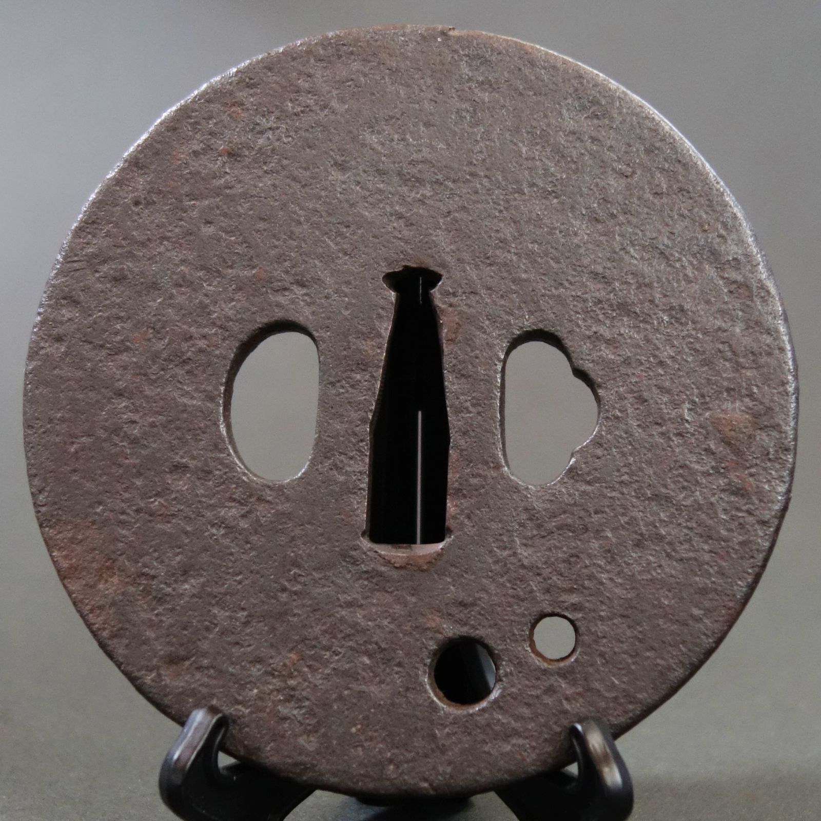 鍔 【 鉄地 寛永通宝象嵌鍔 】(鍔箱付き) 日本刀 刀装具 鐔 骨董 古