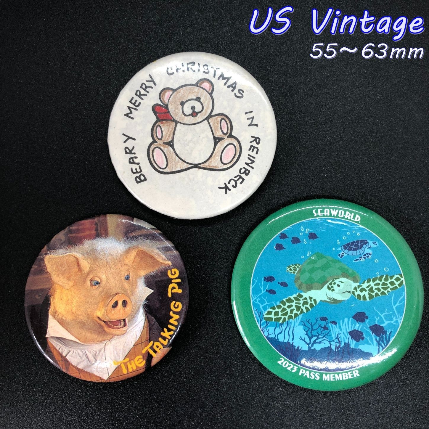 缶バッジ アメリカ 輸入 雑貨 ビンテージ 3個セット 『 シーワールド