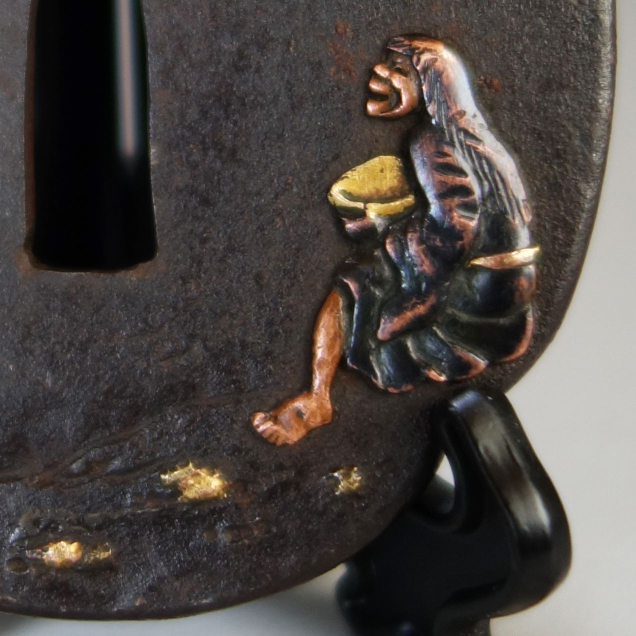 鍔 【 鉄地 象嵌 松下仙人図鍔 】 日本刀 刀装具 鐔 骨董 古美術