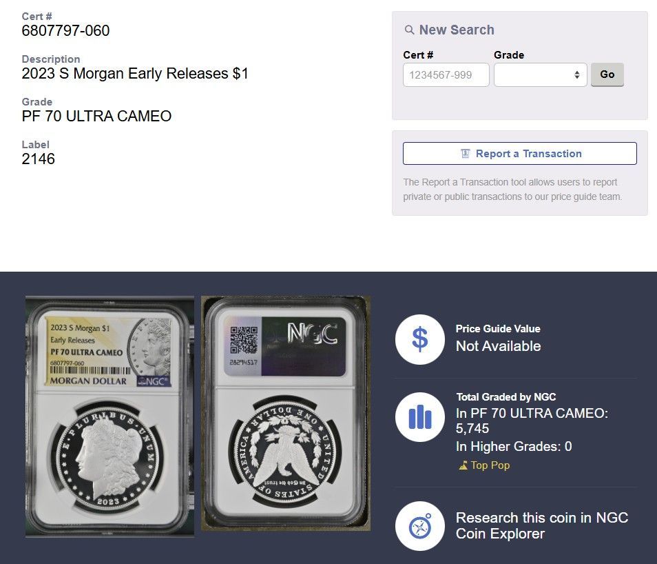 NGC最高鑑定☆2023年アメリカ発行☆復刻版モルガン・ダラー 1ドル