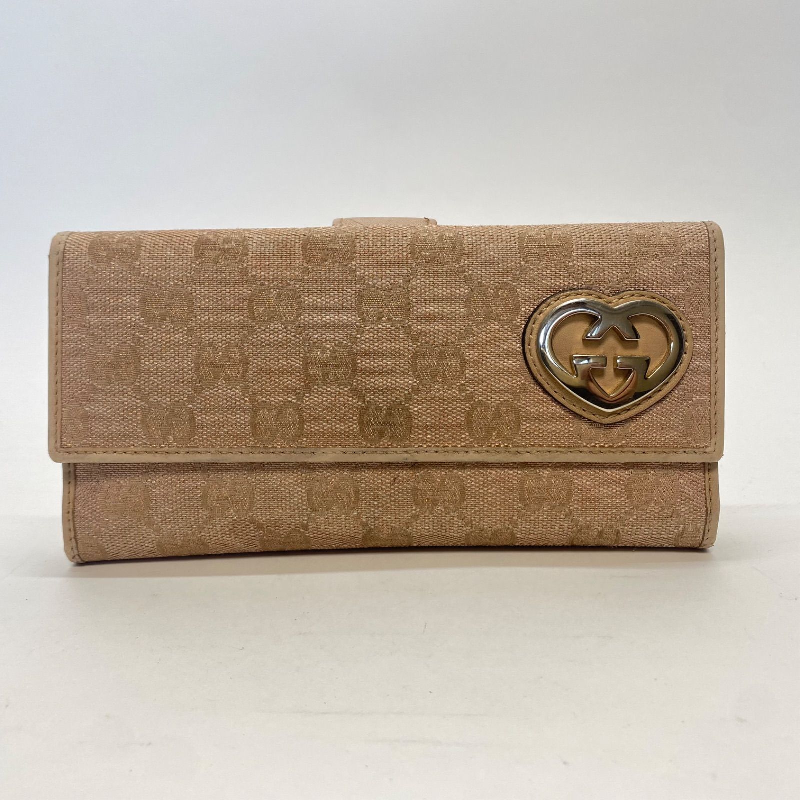 3353 GUCCI グッチ 長財布 ハートロゴ ピンク系 GG キャンバス レザー