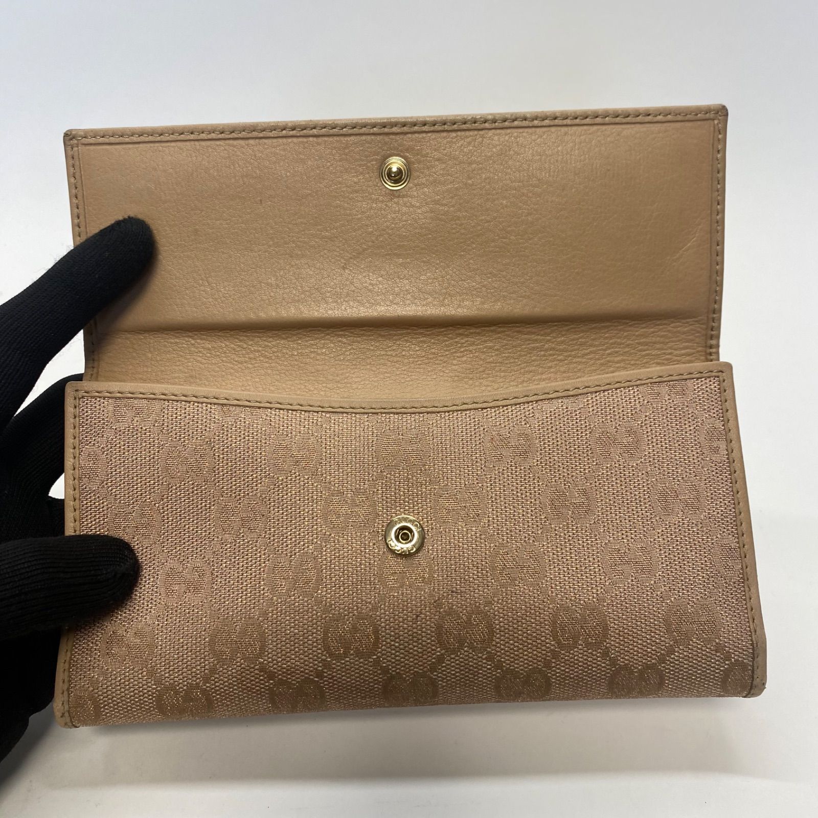 3353 GUCCI グッチ 長財布 ハートロゴ ピンク系 GG キャンバス レザー