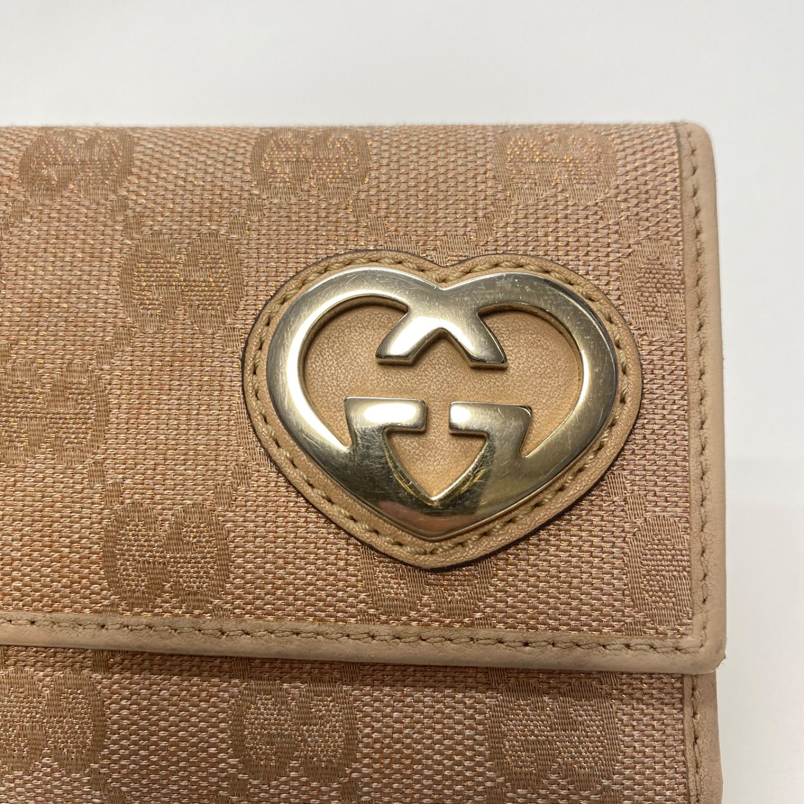 3353 GUCCI グッチ 長財布 ハートロゴ ピンク系 GG キャンバス レザー