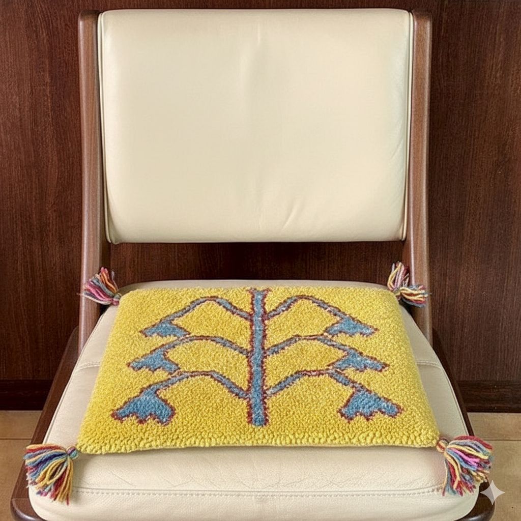 1点もの】ペルシャ ギャッベ 座布団サイズ 40×40cm イエロー 生命の樹