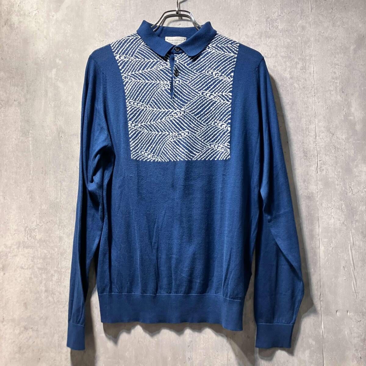 JOHN SMEDLEY polo knit shirt navy sizeM 長袖ポロニットシャツ JOHN SMEDLEY polo knit shirt navy sizeM 長袖ポロニットシャツ