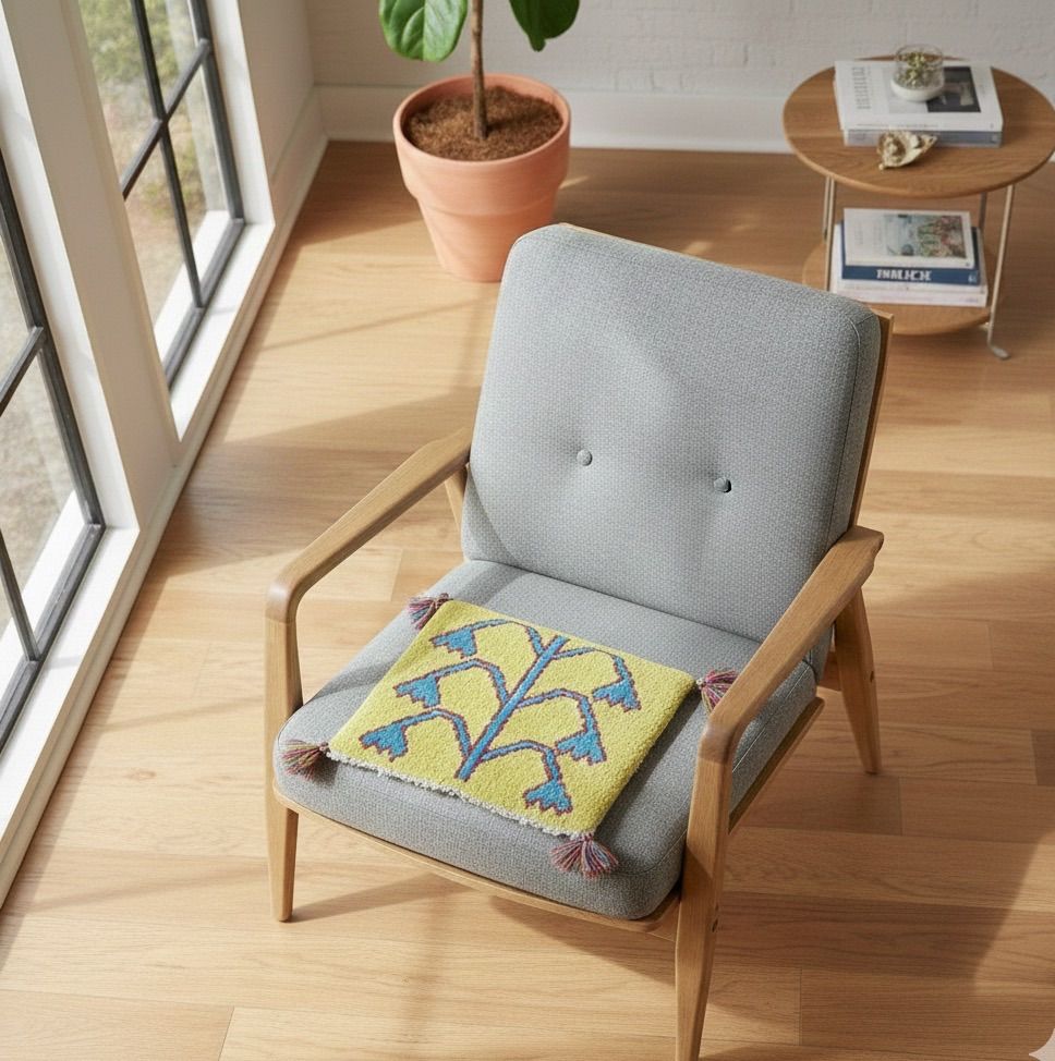 1点もの】ペルシャ ギャッベ 座布団サイズ 40×40cm イエロー 生命の樹