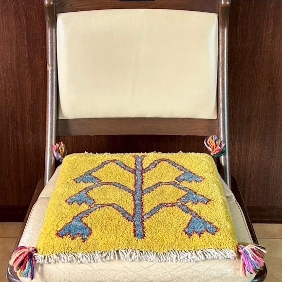 1点もの】ペルシャ ギャッベ 座布団サイズ 40×40cm イエロー 生命の樹