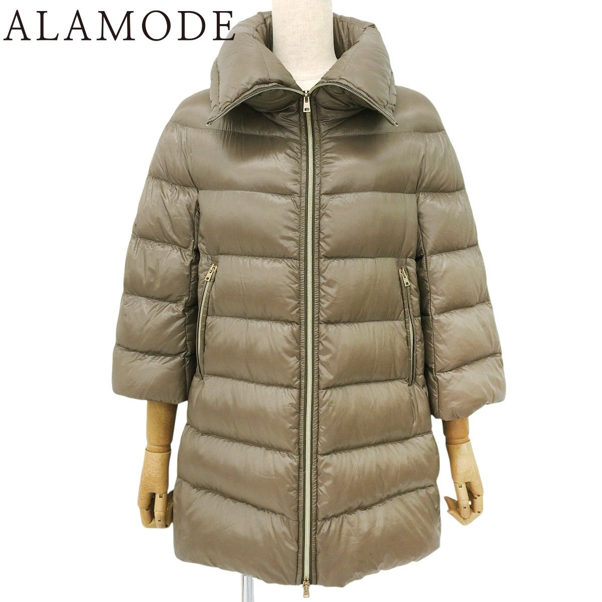 HERNO ヘルノ　ノーカラー　ダウンコート　ブラウン系 42 L相当 HERNO（ヘルノ） ダウンコート ダウンジャケット HERNO DIAGONAL WOOL