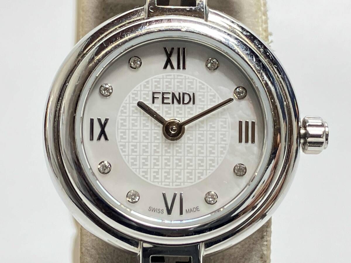 稼働/新品電池 FENDI クォーツ デイト ラウンド シルバー メンズ 