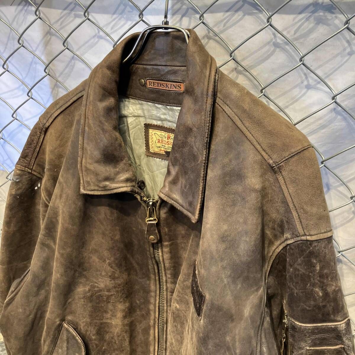 REDSKINS レザーフライトジャケット ブラウン系 XXXLサイズ レッド