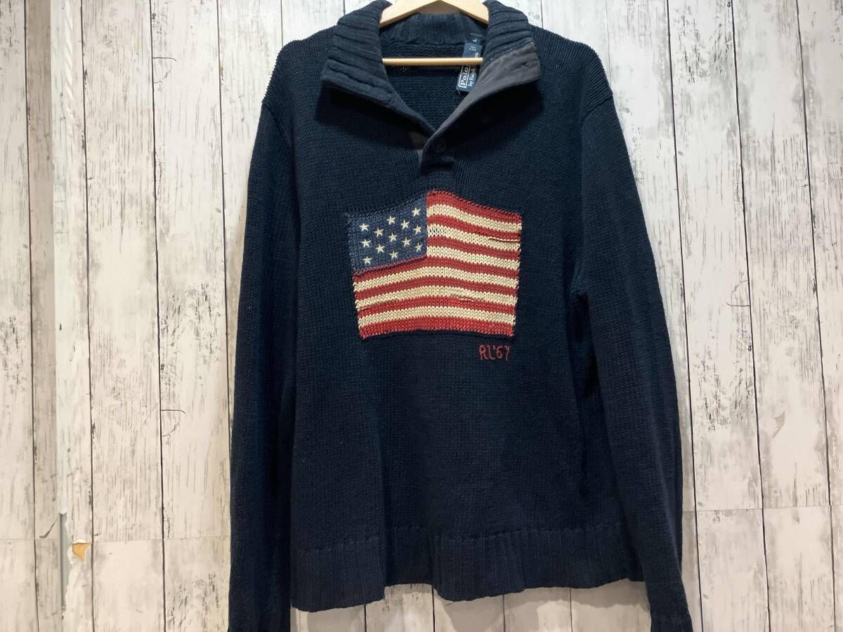 POLO RALPH LAUREN ポロラルフローレン 星条旗ニット ネイビー L