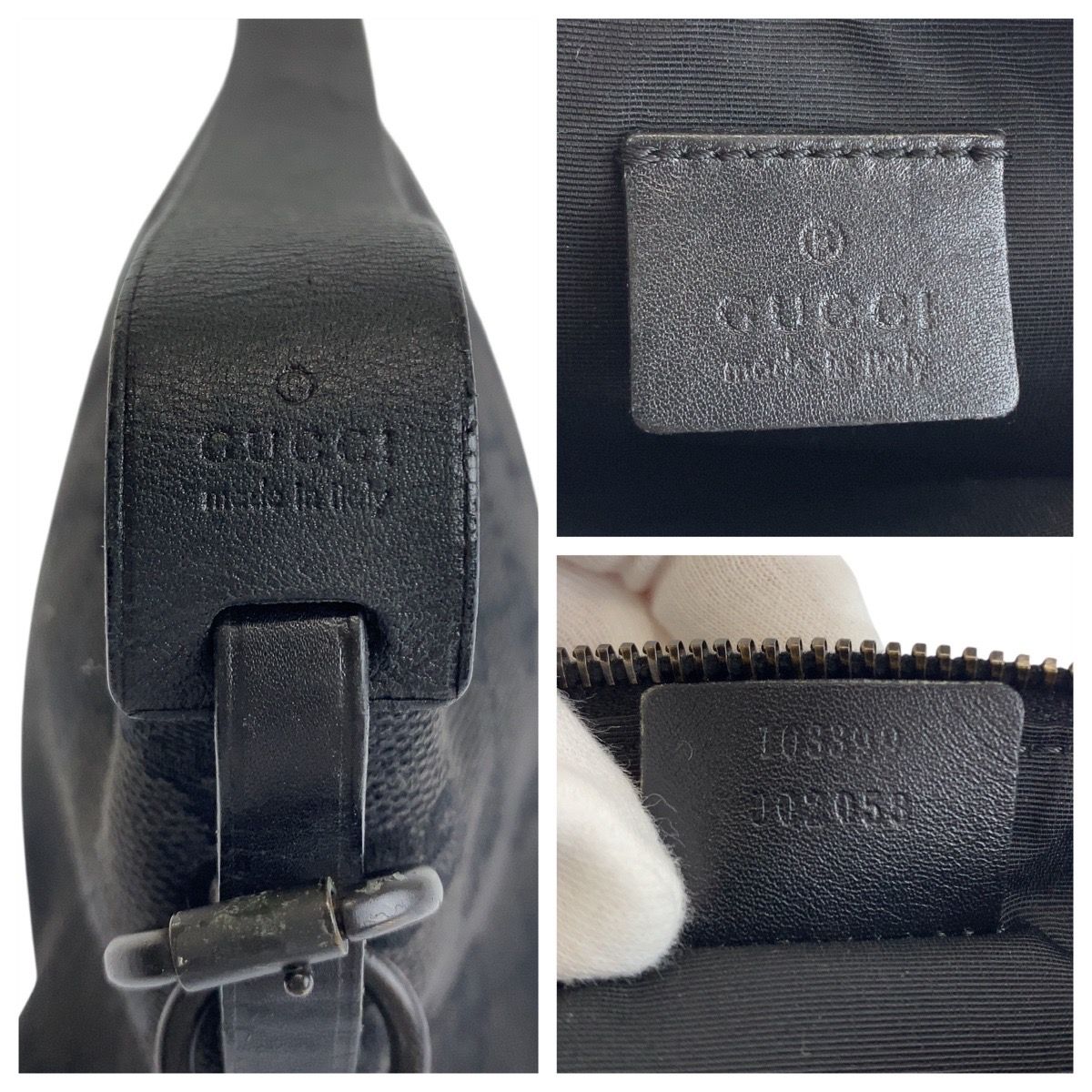 美品 GUCCI グッチ ブラック 黒 シルバー金具 GGキャンバス/レザー