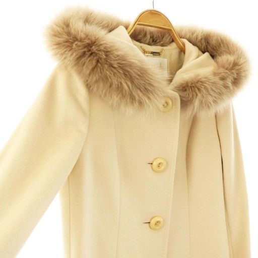 Harrods ハロッズ アンゴラ混ウールコート ロング フォックス Lサイズ