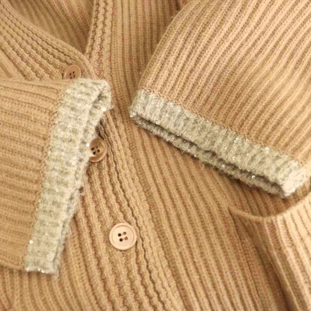 ドゥロワー Drawer 7G畦編みVネック カーディガン ニット カシミヤ混