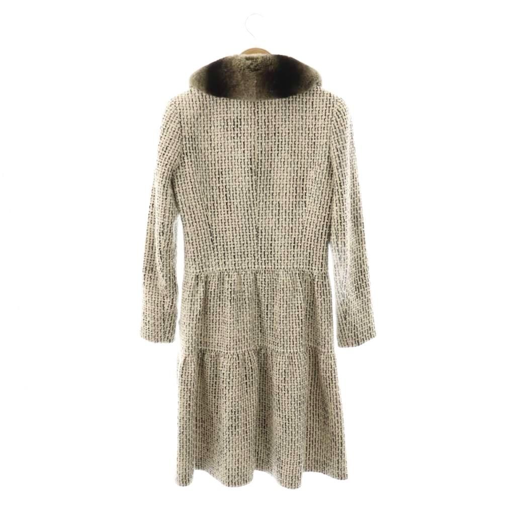 ルネ Rene ×TISSUE レッキスファー襟ツイードコート シルク混 36  