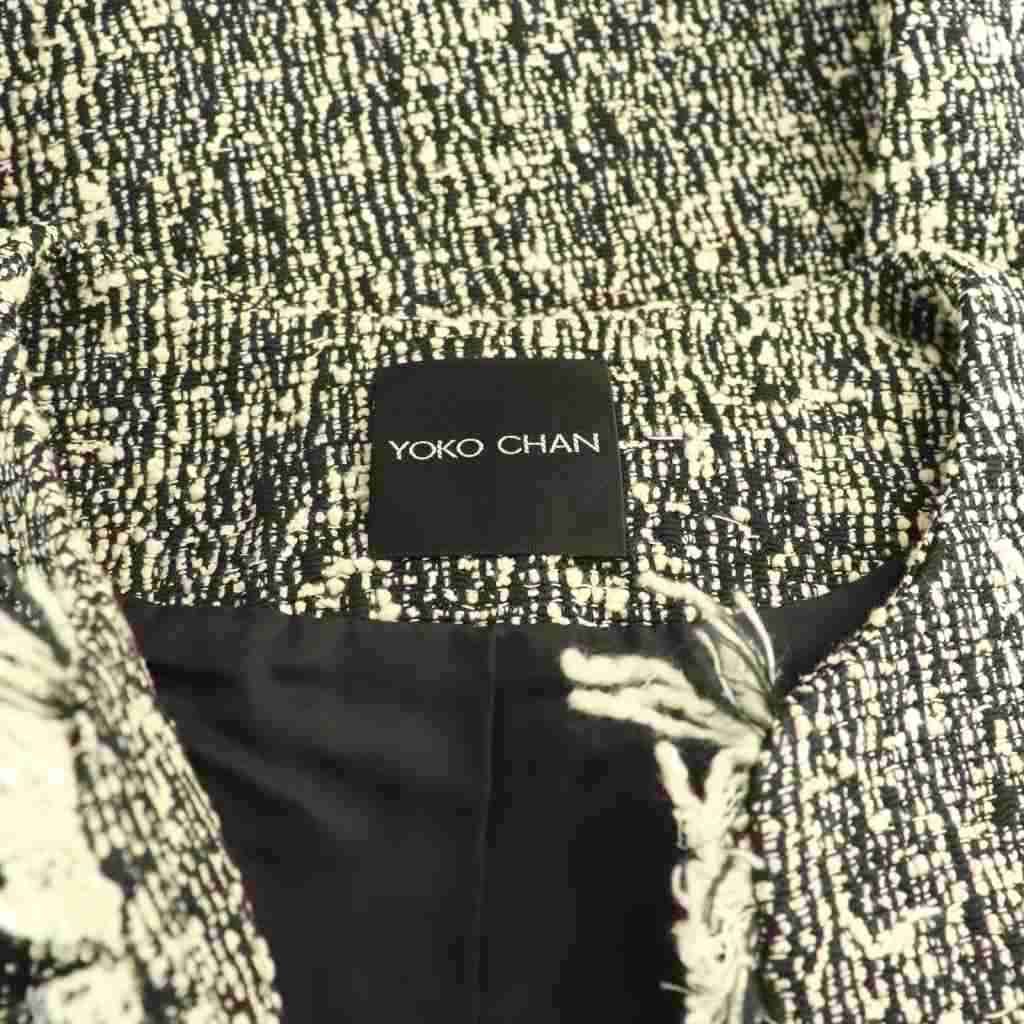 ヨーコチャン YOKO CHAN ノーカラーフリンジツイードジャケット 36