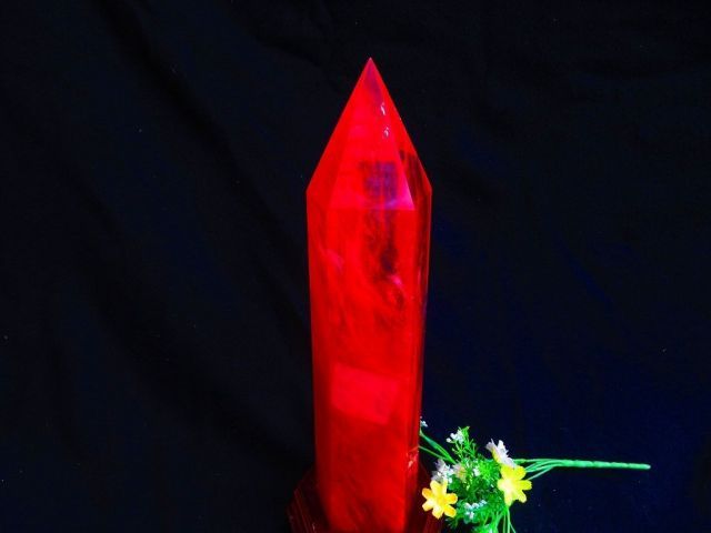 ☆超綺麗K9赤水晶六角柱☆超巨大3.78kg高420mm台座付き☆tk4914