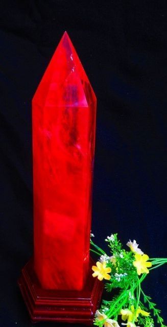 ☆超綺麗K9赤水晶六角柱☆超巨大3.78kg高420mm台座付き☆tk4914