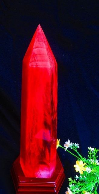 天然赤水晶六角柱 ☆超綺麗K9赤水晶六角柱☆超巨大3.78kg高420mm台座付き☆tk4907