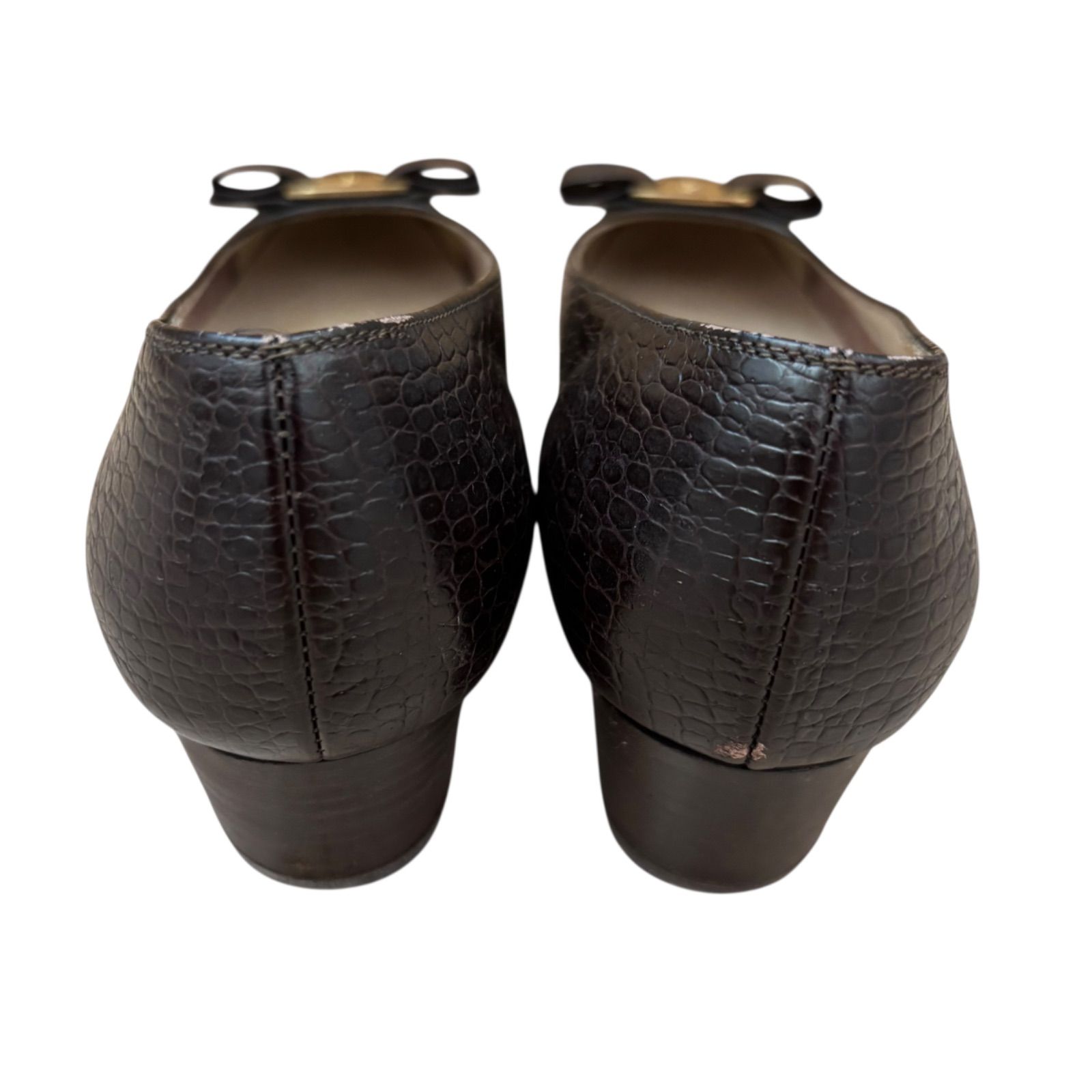 サルヴァトーレフェラガモ✨ヴァラリボン クロコ パンプス 5C 濃茶 Z1735 Salvatore Ferragamo サルヴァトーレフェラガモ イタリア製