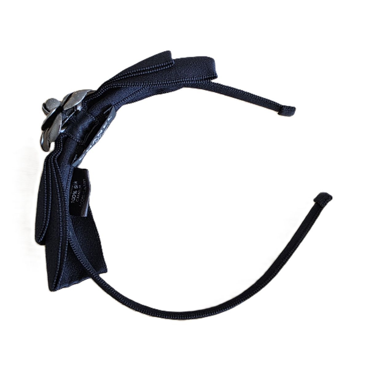 レア　CHANEL カメリア カチューシャ CHANEL シャネル カメリア ブラック×シルバー リボン ココマーク