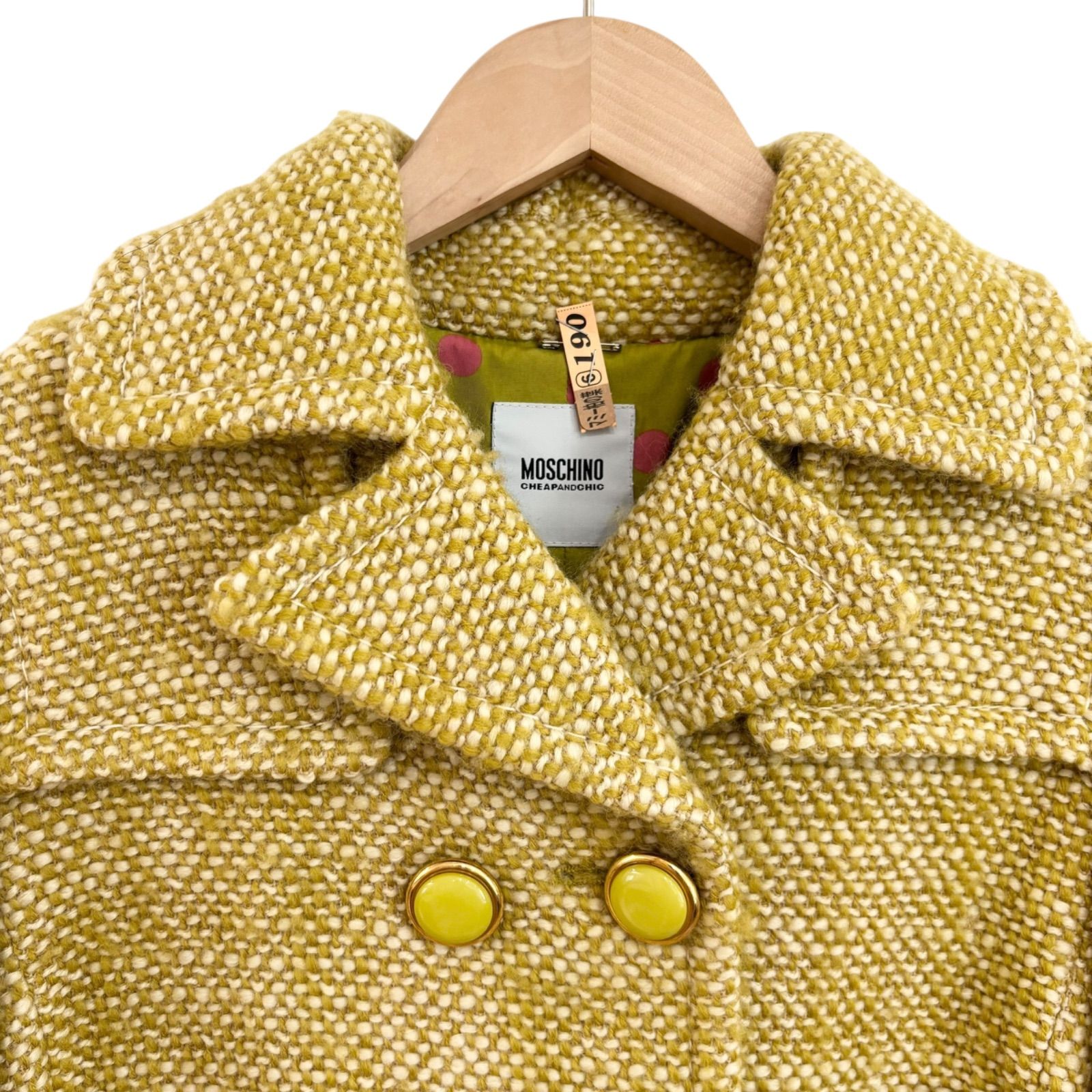 Z1735 MOSCHINO モスキーノ イタリア製 ショート丈コート イエロー 黄