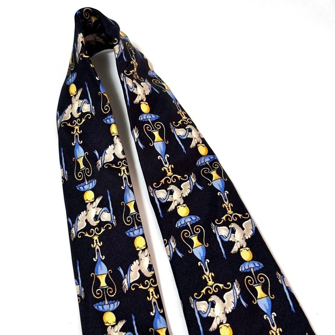 フェンディ ブランド ネクタイ ダークネイビー 濃紺 鳥 シルク 未使用