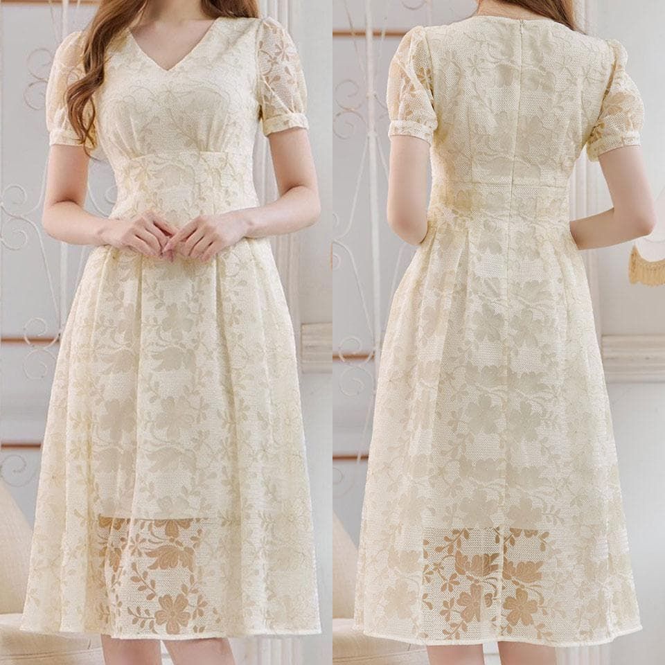 GINZA COUTURE / 銀座クチュール】総レース Aライン ミディアムドレス
