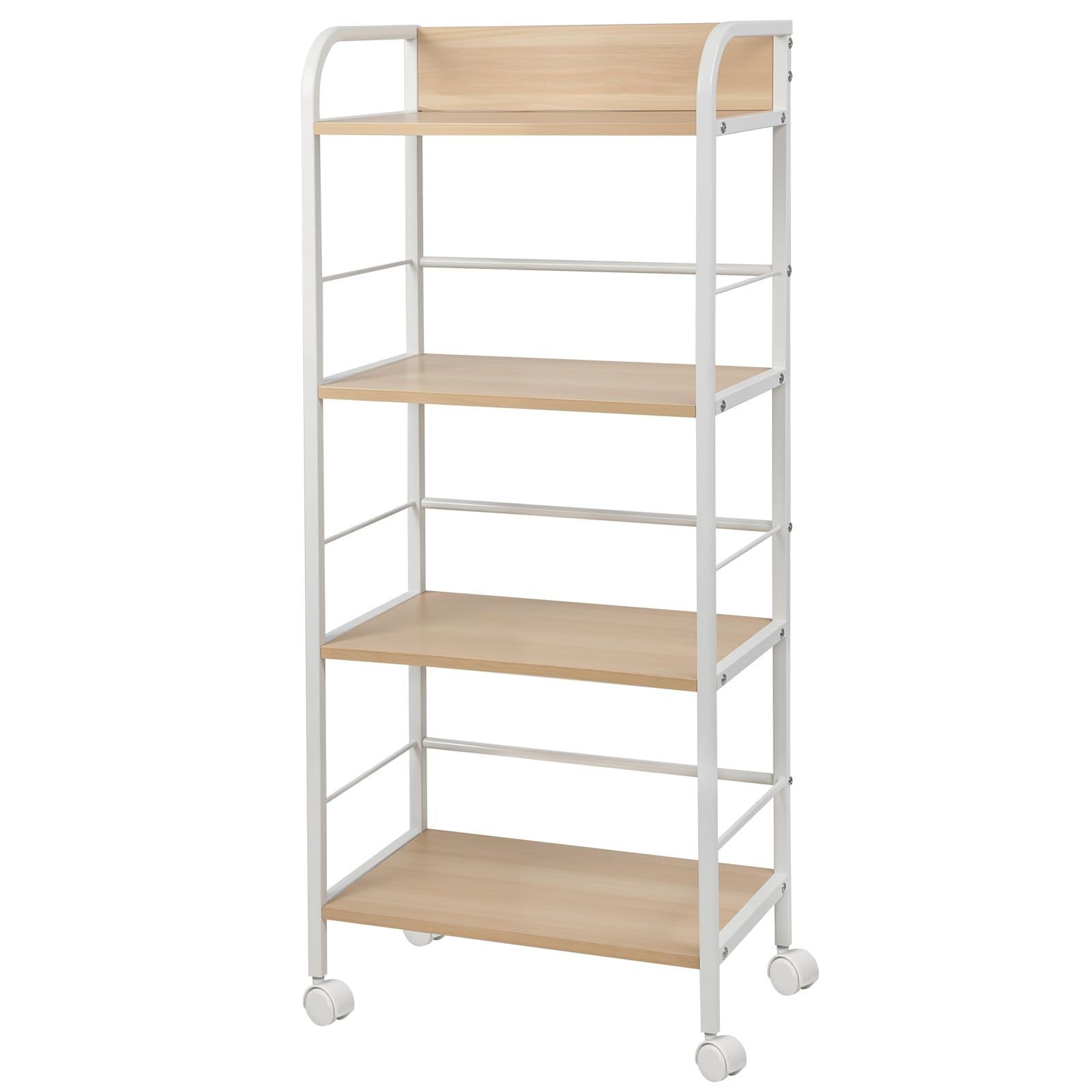 本棚 カラーボックス 棚 収納ラック 移動便利 ファイルワゴン キッチン スチールラック ゲーム収納 キャスター付き (ライトベージュ ラック 4段)