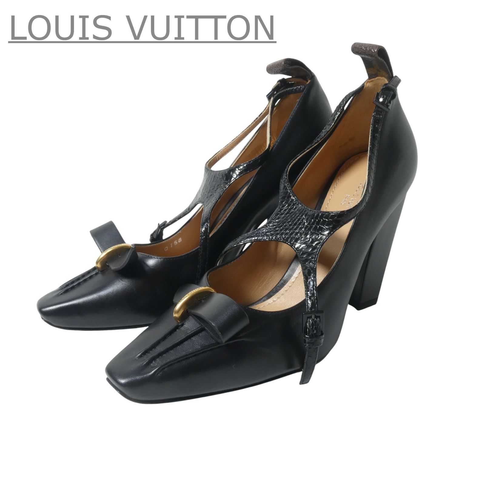 ルイ・ヴィトン ブラック ハイヒール 極美品 LOUIS VUITTON ルイヴィトン 35.5 約22.5cm モノグラム レザー