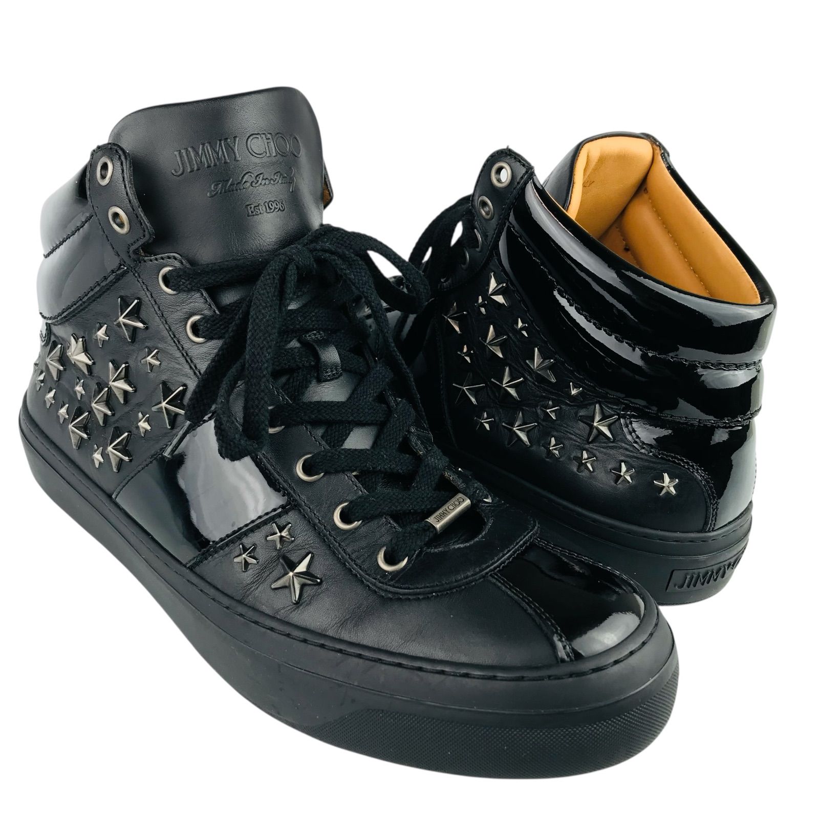 美品☆JIMMY CHOO・ジミーチュウ・メンズ レザー切替し メタルスター