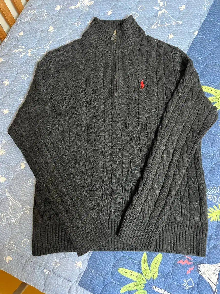 ポロ ラルフローレン ケーブル ニット ハーフジップアップ ブラック M