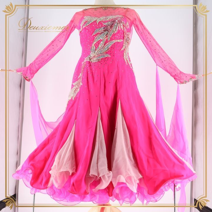 フリルたっぷりスタンダードドレス✨デモやダンスパーティに最適！ 社交ダンス 衣装 スタンダードドレス ワンピース ドレス スタンダード