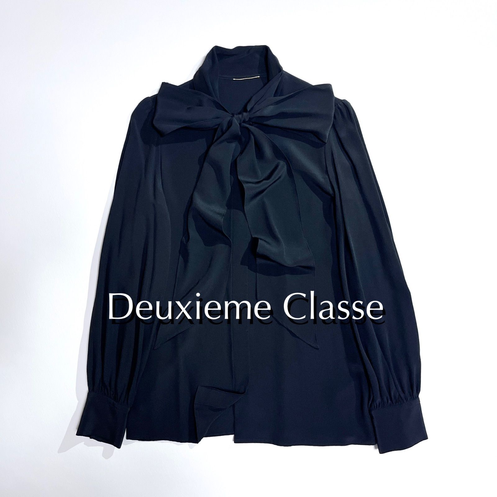 cY18 Deuxieme Classe シルク100% Elegant ブラウス ボウタイ シャツ 