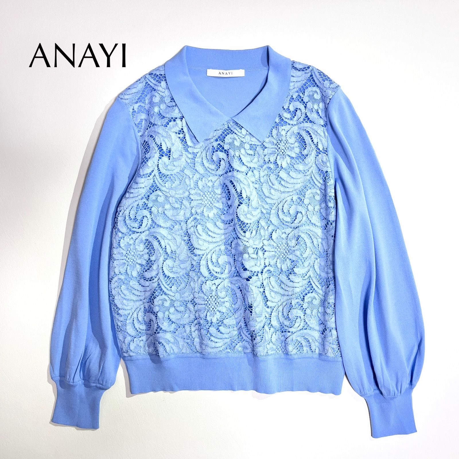 cY15 ANAYI アイビーレースポロ衿ニットプルオーバー 2022SS 総柄 花柄