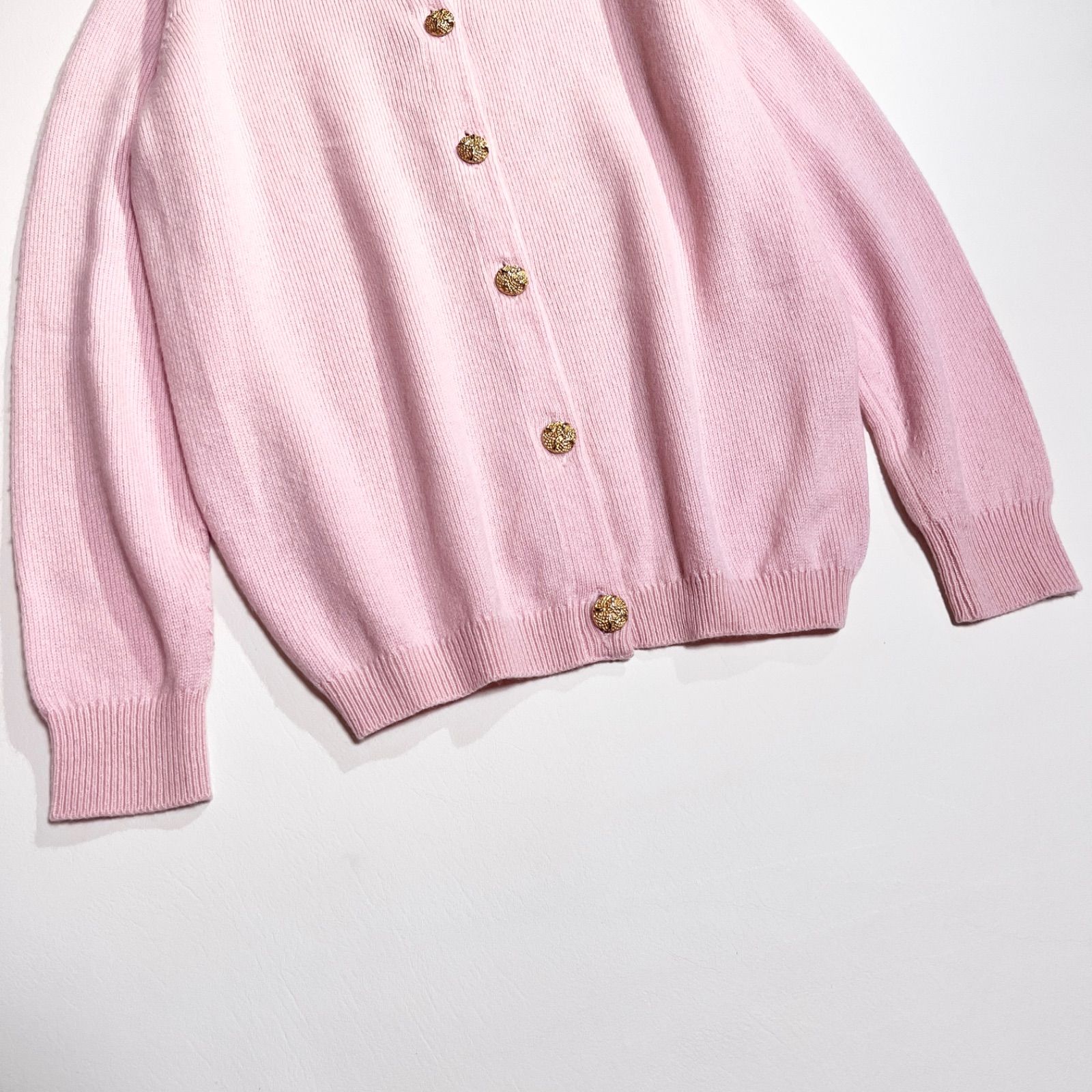 cY06 BALLANTYNE CASHMERE カシミヤ100% 金ボタン クルーネック